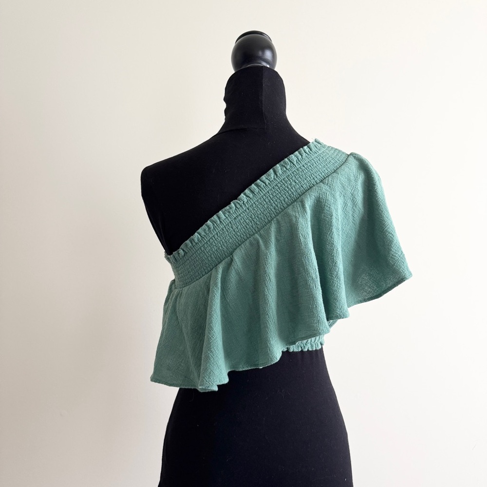 Free People “Go For Drama” Cropped Off-the-Shoulder Top – Green – Size Small - Picture 2 of 2